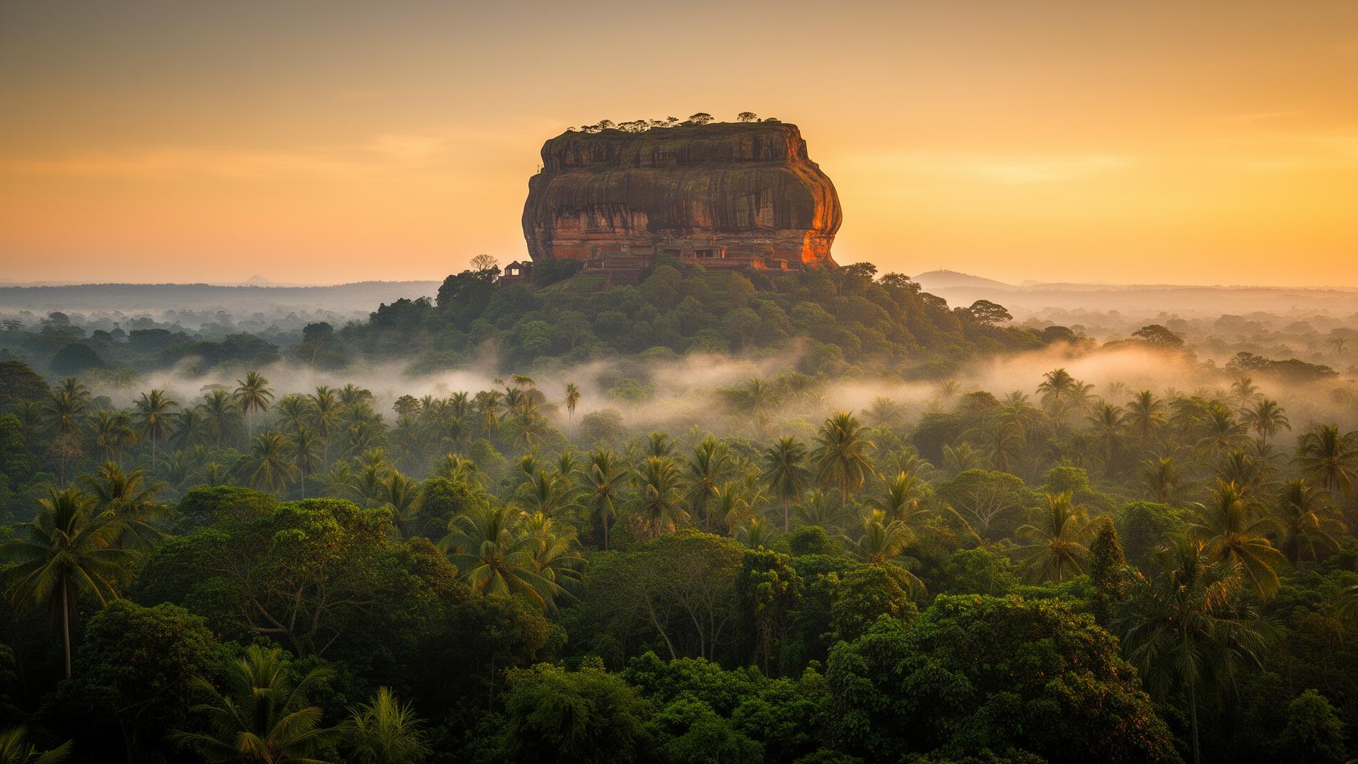Sigiriya rock fortress at sunrise in Sri Lanka